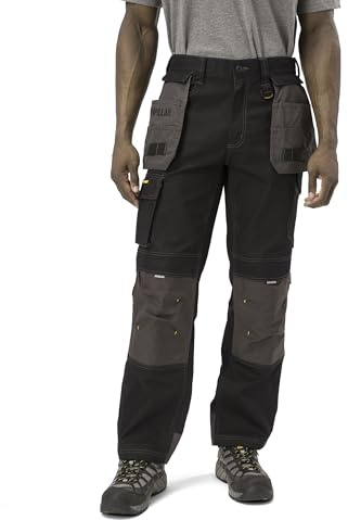 Caterpillar H2O Defender Water Resistant Work Pants for Men with Reinforced Knees, Bellowed Cargo Pocket and Tool Bags, Black/Graphite - 38W x 32L
