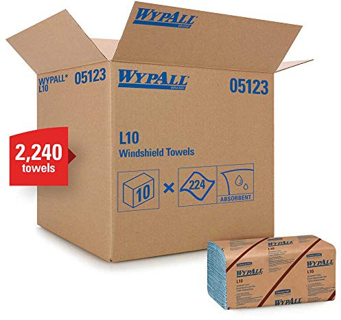 WYPALL 05123 L10 Banded Windshield Towels, 1-ply Paper, Blue, 9.1 x 10.25 in. (224 Towels/Pack, 10 Packs/case)