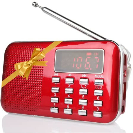 Raddy RF23 Tragbar Radio Klein AM/FM Kurzwellenempfänger MP3 Musik Player, unterstützt Mikro USB TF Karte, mit LCD-Anzeige Wecker Externe Antenne und Chargeable Batterie (Rot)