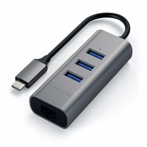SATECHI Hub USB C 2 en 1 con Ethernet Gigabit, Gris Espacial