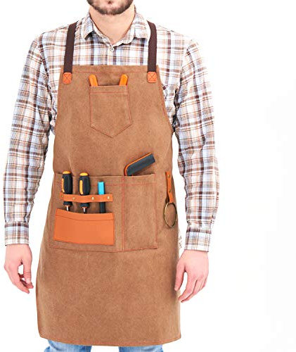 NEOVIVA Schweißerschürze – Hitzebeständige & Flammhemmende Schwere Arbeitsschürze mit Taschen, Extra Groß & Langer Riemen, Einstellbare Schutzkleidung von L bis XXXL, Patriot Blue