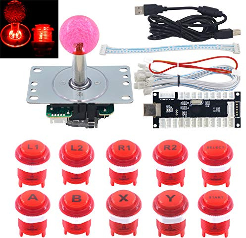SJ@JX Arcade Game LED DIY Kit Mechanische Tastatur Schalter Arcade LED Knopf LED Joystick Controller Zero Delay USB Encoder für PC MAME Retropie Jamma rot