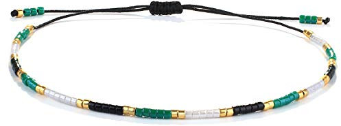 KELITCH Neue Miyuki Seed Bead Wickelarmbänder Gewebte Böhmische Freundschaftsarmbänder Armreifen für Damen (Grün Schwarz 08A)