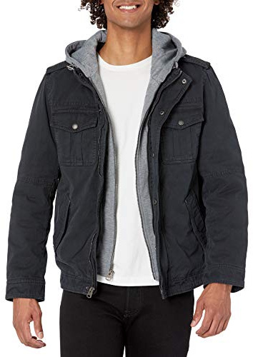 Levi's Men's Washed Cotton Hooded Military Jacket (Regular & Big & Tall Sizes), Navy/Quilted Lining, M