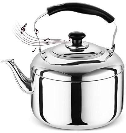 Bouilloire à sifflet en inox 4 / 5L, Bouilloire Grande Capacité Pot d'eau Chaude pour Cuisinières en Acier Inoxydable, Poignée Ergonomique et Bec (5L)