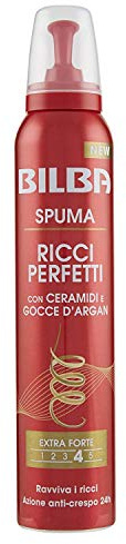 4x Bilba Spuma Ricci Perfetti Con Ceramidi e Olio di Argan Tenuta Extra Forte ed Effetto Anticrespo 24H - 4 Flaconi da 200ml ognuno
