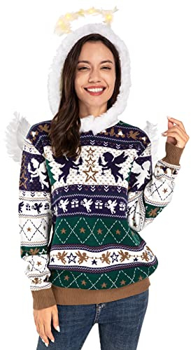 Unisex dam jultröja huvtröja rolig ful fest nyhet ren jultomte herr julgran gåva tröja, Julängel, L