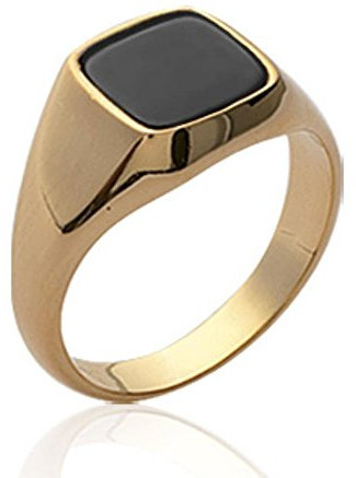 isady bijouterie en ligne argent plaque or acier Sud Mode - Simon Gold - Herren Ring Damen Ring - Siegelring - 18 Karat (750) Gelbgold - Imit. Onyx Schwarz - T 64 (20.4)