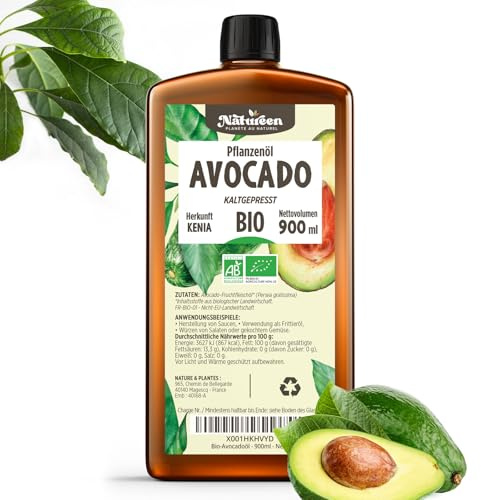 Avocadoöl Bio 900 ml - 100% Bio, Rein, Natürlich & Kaltgepresst, Avocado Oil zum Braten Grillen und als Würzöl oder Marinieren