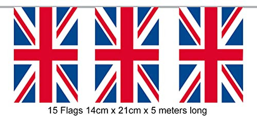 Oaktree 631540 Party Bunting Rectangle Union Jack 14cm x 21cm flags 5m 15 flags