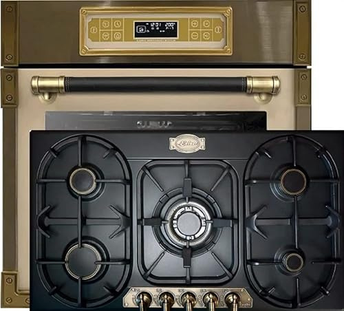 Kaiser Herdset EH 6726 ElfAD + KG 9325 Em Turbo, Retro Einbau Backofen 80L, Elektro Backofenset – 11 Betriebsfunktionen+Einbau Gas Kochfeld 90 cm, Emaille Schwarz, Erdgas/Propangas/Fl.Gas