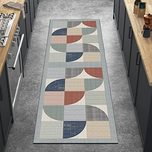 Ymural Teppich Läufer Flur Waschbar Grau Bunt 60x180CM Patchwork Teppichläufer Küchen rutschfest Meterware Kurzflor Lang Küchenläufer Polyester Korridor Schlafzimmer, Anpassbar