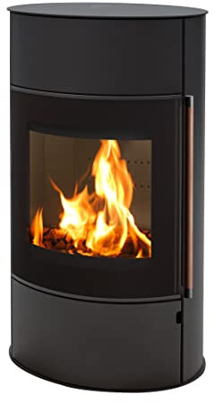 H&M Kaminofen Mango 2.0 Plus schwarz oval 8kw großer Feuerraum Bauart 1 Panorama Scheibe 150mm Abgasstutzen