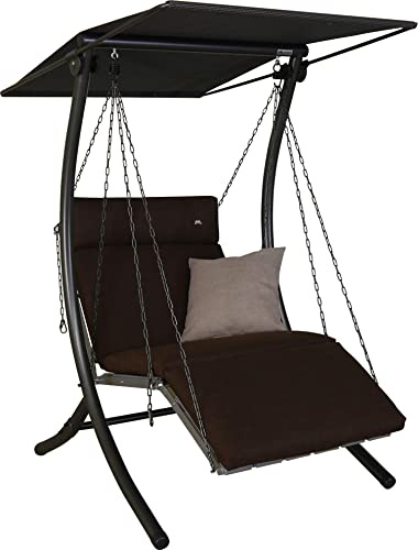 ANGERER Freizeitmöbel GmbH Hollywoodschaukel 1-Sitzer Luxus Smart - Gartenschaukel Made in Germany - Schaukel zum Sitzen, Liegen und Entspannen - inklusive Bett-Funktion - einfache Montage (Braun)