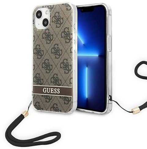 Guess GUOHCP14MH4STW Hülle für iPhone 14 Plus 6,7 braun/Brown hardcase 4G Print Strap