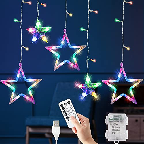 GloBrite Christmas Lights, 12 Star & 138 LED Lights - Star Light, 8 Modes - Decorations - Window Lights, USB & Battery Christmas Decorations (Multi-Coloured)
