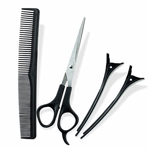 Hairdressing Set Professional Haircutting Tools Scissor Shear Hair Comb Clips Hairdresser Scissors Kit for Kids Men Women Salon Essentials Home Accessories 4 Piece Black (Pack of 1)