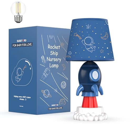 SUREYOND Rocket Lamp,Kids Lamp,Space lamp with E26 LED Blub & Shade,Space Decor for Boys Room,Apply to Space Themed Bedroom Decor(Blue)