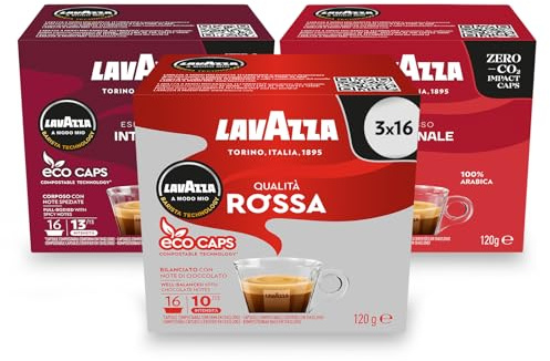 Lavazza, A Modo Mio, Variety Pack, 48 Coffee Pods | Includes Qualità Rossa, Passionale, Intenso, 3 Packs of 16 Capsules