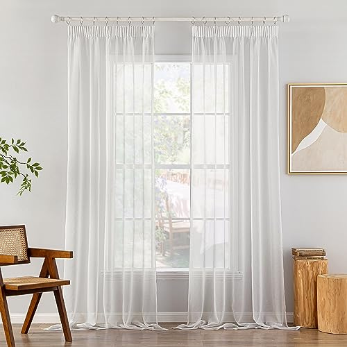 MIULEE Gardinen mit Kräuselband, Weiß Transparent, 2er Set 140 x 260 cm | Leichter Durchscheinender Voile Vorhang für Wohnzimmer, Schlafzimmer, Balkon, Pflegeleicht & Einfach zu Montieren
