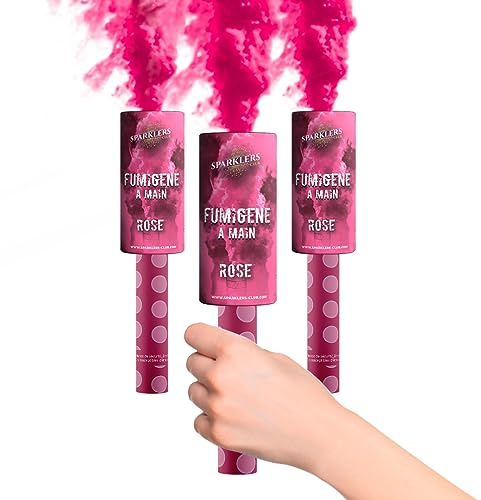 SPARKLERS CLUB Fumigène Torche a Main 45 secondes couleur Rose - Lot de 3 - Déclenchement à Mèche, durée 45 sec, fumigene couleur à tenir en Main - torche a main Catégorie F1 - LIVRAISON 24/48H