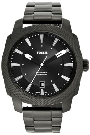 FOSSIL Machine Watch for Men, Quartz movement with Stainless steel or Leather strap, Black and dark grey, 49 mm