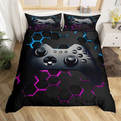 Ensemble de Housse de Couette de Jeu pour Ensemble de Literie imprimée pour Manette de Jeu pour garçons,Parure De Lit de Motifs de contrôleur de Jeu Vintage,avec 1 taie d'oreiller,Taille 140x200