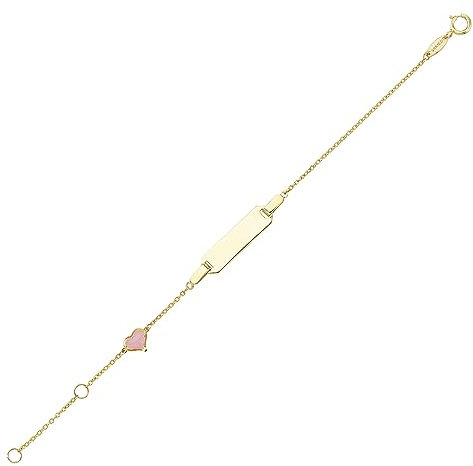 JC Schmuck 585 Gold Baby ID-Armband Kinder Goldarmband mit rosa Herz 12 und 14 cm I Anker Armband mit Gravur Taufarmband Namensarmband I Babyarmband mit Namen I Kinderschmuck made in Germany I 8484