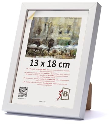 3-B Bilderrahmen MEGA - Weiß - 13x18 cm - Holzrahmen, Fotorahmen, Portraitrahmen mit Acrylglas