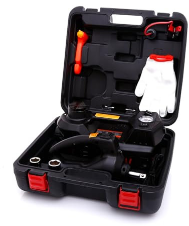 ROGTZ Electric Hydraulic Car Jack Kit 5 Ton 12V Portable Lift Range 44.9 cm with Impact Wrench and Tire Inflator Pump for SUV Sedan Truck Car Repair Floor Jack for Vehicle Tire Change with LED Light