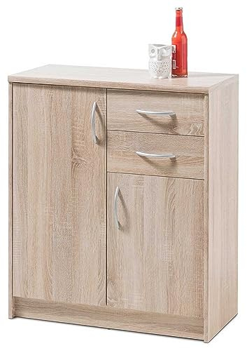 Home4You Kommode Highboard Mehrzweckschrank | Dekor | Eiche Sonoma | 2 Türen | 2 Schubladen