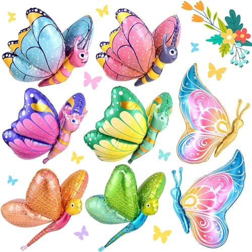 8 Pcs Butterfly Balloons Dragonfly Foil Balloons, 30IN Large Butterfly Foil Balloon Dragonfly Balloons for Butterfly Theme Party Supplies Wedding Birthday Decorations