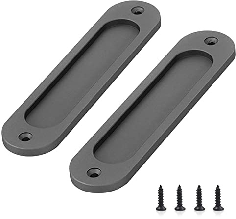 Sicheii 2 Pack Barn Door Handles 6 Inch, Sliding Barn Door Pull Handle, Recessed Door Finger Pull, Rustic Flush Barn Door Handle, Round Corner for Closet Drawer Cabinet Cupboard (Gray)