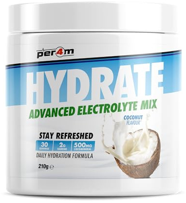 Per4m Hydration Electrolyte Mix, hidratación rápida, electrolitos esenciales, recuperación eficaz, ideal para mantener energía y rendimiento en deporte y actividad diaria – Coconut – 210g