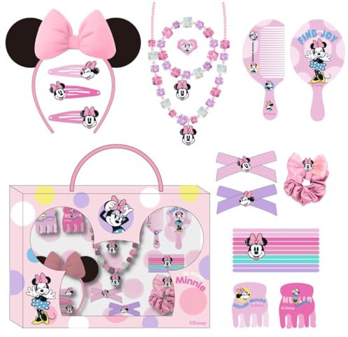 Set de Belleza de Minnie Mouse - Incluye 1 Coletero de tela, 10 Coleteros, 2 Pinzas, 3 Horquillas, 2 Cepillos, 1 Diadema, 1 Collar, 1 Pulsera y 1 Anillo - Producto Original Diseñado en España