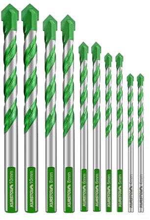 KURSTOL Steinbohrer-Set – 10 Stück Beton-Bohrer für Ziegel, Keramikfliesen, Holz, Kunststoff und Glas, Hartmetall-Bohrer mit rundem/dreieckigem Schaft(4/5/6/8/10mm*2)