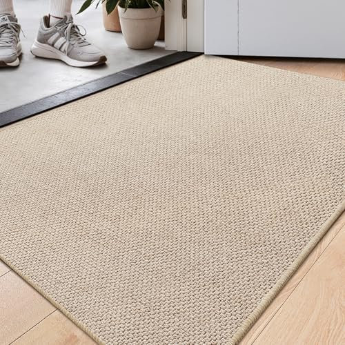 DEXI Fußmatte Innen 81 x 122 cm, rutschfeste Fussmatte waschbar, absorbierend Schmutzfangmatte, wasserdicht Türmatte für Hund, Haustür, Patio, Beige
