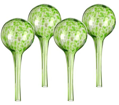 Relaxdays Sfere per Irrigazione, HxD: 15x6 cm, Set 4 Irrigatori Automatici per Piante e Fiori in Vacanza, Vetro, Verde