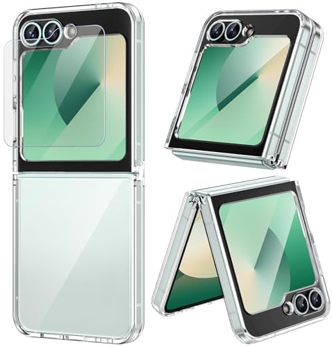 Doeshine Funda para Samsung Z Flip 6 / Z Flip 7 FE, Protector de Pantalla Exterior, Parte Trasera de PC Duro Ultra-Fino y Bordes de TPU Suave, Transparente Elegante Protectora Anti-Rayaduras (Clear)