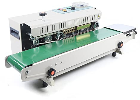 Automatisk kontinuerlig förseglingsmaskin FR-900, horisontell tejptätning med temperaturreglering sigillmaskin för plastpåsar aluminiumfoliepåsar, livsmedelsförsegling