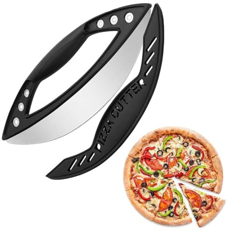 Ajuanbazha Pizzaschneider Wiegemesser, Wiegemesser Pizza mit Klingenschutz, 35cm Edelstahl Pizza Cutter, Pizza Schneider für Geschnittene Pizza, Teig, Crêpes