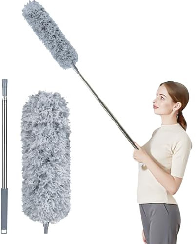 Fogray 2025 Upgraded Extendable Feather Duster with Soft Silicone Cap, Telescopic Long Handled Microfiber Dusters for Cleaning, Cobweb High Ceiling Fan Roof Blinds Cars, Washable & Bendable