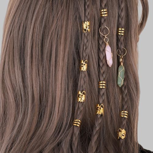 XCSJ 24 Pcs Cabello Dreadlocks De Pelo Accesorios Ajustables Decoración de Pelo Trenzado Abalorios Para El Pelo Vikingos Abalorios Para Trenzas De Pelo Abalorios Rastas Para Mujeres Niñas (Dorado)