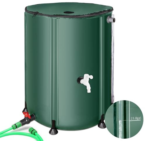 Rain Barrels to Collect Rainwater from Gutter - Rain Collection Barrel Water Barrel Rainwater Collection System Collapsible Rain Barrel Include Filter Two Spigots and Overflow Kit (66 Gallon, Green)