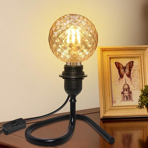 Lampe de Chevet, 240CM Câble, Douille E27 avec Interrupteur, Support Triangulaire Stable en Métal, Noir Lampe de Table pour Lecture, Lamp de Bureau, Style Minimaliste, DIY Abat Jour, Sans Ampoule