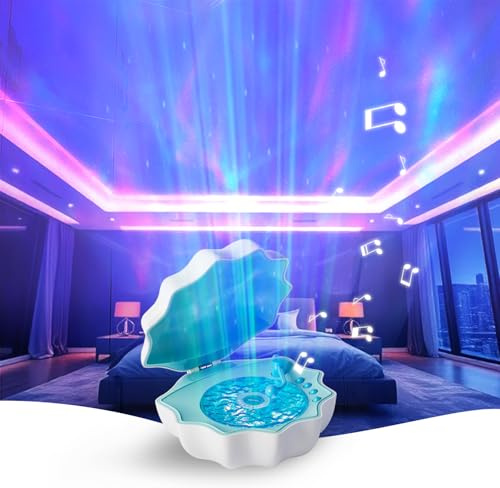 Northern Lights Projector, Night Light Projector for Bedroom Built-in Bluetooth Speaker, White Noise, Shell Night Light for Room Decor/Gift for Kids/Party/Music/Relaxation/Valentines Day Gifts