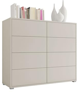 Mirjan24 Kommode Gesita K8SZ mit 8 Schubladen (Cashmere) | Grifflose Schubladenkommode mit matten Fronten, Push-to-open-System und kratzfester Oberfläche, B/H/T: 120/93/41 cm
