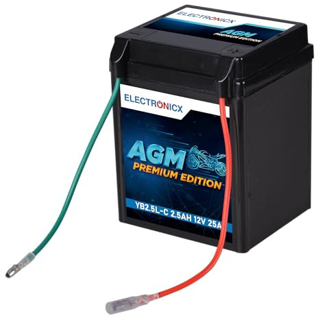 Electronicx AGM Batteria Moto YB2.5L-C 12V 2,5Ah – 25A CCA – sigillata, senza manutenzione, compatta, affidabile, resistente alle vibrazioni – per scooter, quad, moto, rasaerba, ciclomotori