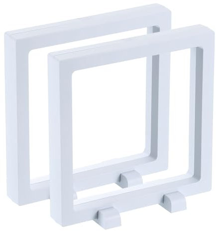 sourcing map 3D-Vitrinen, schwebender Rahmen, 14 x 14 x 2 cm, schwimmender Rahmen, Präsentationshalter, Ständer, transparente PE-Schmuck-Aufbewahrungsbox, Weiß, 2 Stück