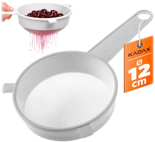 KADAX Küchensieb 12 cm, Feinsieb aus Kunststoff, Feinmaschiges Sieb aus Plastik, Kunststoffsieb für die Küche, Fein Plastiksieb mit lange Griff (Weiß)